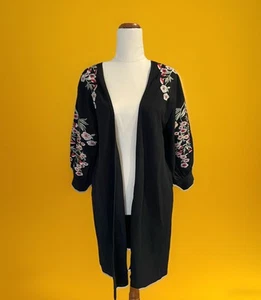 Sheln Size Small / S (US/EU) Black Floral Embroidered Over Jacket Robe - Picture 1 of 13