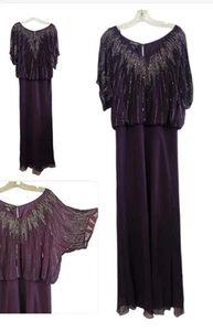J Kara Beaded Evening Gown Plum Color Size 10 Mother Of The Bride/ Groom - Picture 1 of 14