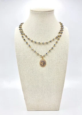 Collar de cadena con cuentas de rondelle facetado colgante pirita cristal tono dorado Om Aum Foto 1 de 4