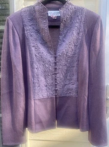 St. John Evening Knits Dusty Pink Purple Jacket Trim Appliques Sz 16 - Picture 1 of 7