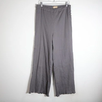Pantalón Free People Free-est Algodón Gasa Pull On Pierna Ancha L Gris Tiro Alto Boho Foto 1 de 4