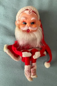 Vintage Knie Umarmung Weihnachtsmann Pixie Elfe Weihnachtsschmuck Gummi Gesicht blaue Augen - Bild 1 von 5