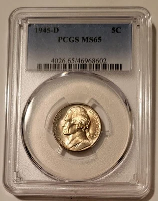 1945 D Jefferson Silver Nickel MS65 PCGS Light Toning - Image 1 of 4