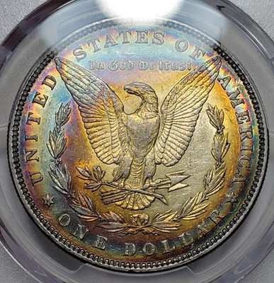 1885 P Morgan Silver Dollar $1 PCGS AU50+ PLUS Amazing Rainbow Toned *K468 - Image 1 of 4