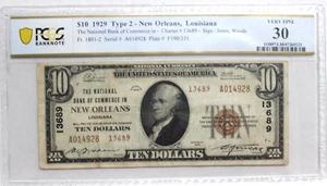 1929 $10 NEW ORLEANS, LA National Currency CH 13689 PCGS 30 VERY FINE - Picture 1 of 4