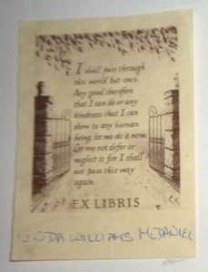 Linda Williams McDaniel - Ex Libris Bookplate - circa 1950's - Picture 1 of 2