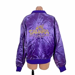 Vintage 80s Royal Purple Shiny Satin Jacket Sahara Hotel Casino Las Vegas Large - Bild 1 von 9