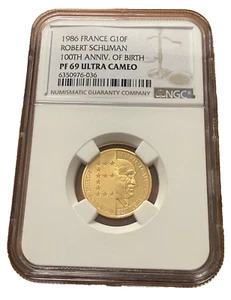 France 1986 Gold 10 Francs NGC PF69UC Robert Schuman - Picture 1 of 2