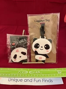 Two Panda Bear Luggage Tag Silicone  Bright Colorful and Fun. ata Brand See Pics - Picture 1 of 5