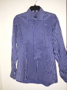 Mens Marcello Sport Blue White Striped LS Shirt Sz Medium - Imagen 1 de 3