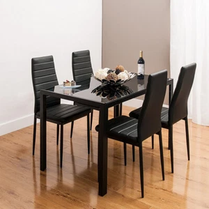 4-6 Person Modern Glass Top Table Chairs Stylish Family Gatherings Dining Room - Picture 1 of 25