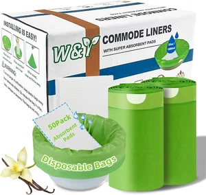 50 Pack Commode Liners with Super Absorbent Pads, Universal Fit All Standard ... - Picture 1 of 7