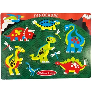 Melissa & Doug Wooden Dinosaurs Peg Puzzle 6 pc Wood Toy - Picture 1 of 4
