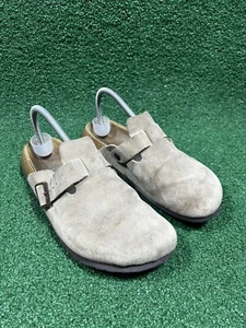 Size 10-women’s Birkenstock Boston Suede Clogs Taupe Beige Tan Preowned Men’s 8 - Picture 1 of 7