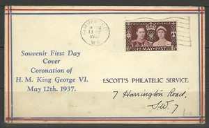 GB KGV1 1937 CORONATION ILLUSTRATED FDC USED - Picture 1 of 2