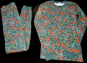 HANNA ANDERSSON girls green flower PAJAMAS size 12 150 2 pc set SLEEPWEAR NICE! - Picture 1 of 1