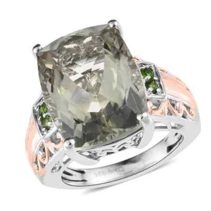 10.40ctw AAA Montezuma Prasiolite & Chrome Diopside Ring Platinum Plated Size 7 - Picture 1 of 6