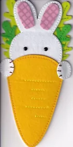 PAPYRUS EASTER CARD NIP (MRP $7.95) FELT BUNNY/CARROT CARD (O7) - Picture 1 of 2