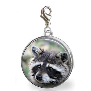 Raccoon Trash Panda Glass Top Clip On Bracelet Charm Purse Charm Handmade - Picture 1 of 2