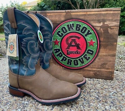 NEW Men's Laredo Hamilton Distressed Leather Tan & Blue Square Toe Boots 7936 - Image 1 of 4