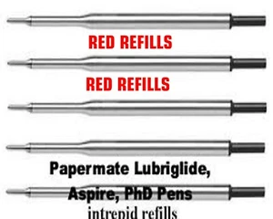 5 Intrepid Red Ballpoint Refills -Papermate Lubriglide,Aspire,PhD,PowerPoint Pen - Picture 1 of 1