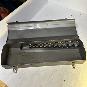 Vintage 11pc Craftsman VV Socket Set. 12pt 1/2” Drive, With Metal Sears Toolbox - Picture 1 of 24