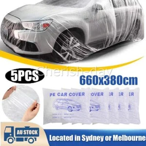 5 Pcs Universal Clear Plastic Car Cover Shield Rain Snow Dust Garage New - Picture 1 of 9