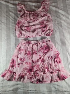 TCP The Childrens Place Pink Floral Ruffle Skirt + Top Set Size Girls XL 14 - Picture 1 of 13