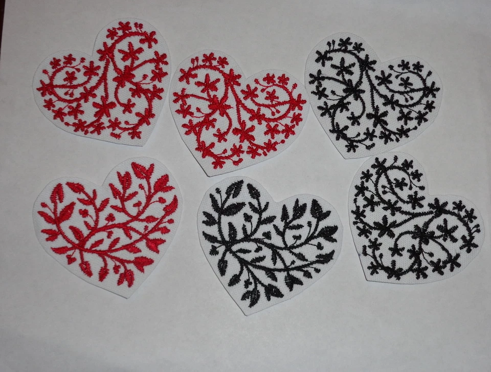 "Set of 3 Floral/ Vine Hearts"-  Iron-On Embroidered Patches - Image 1 of 1