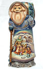 12" Russian SANTA with Family Fishing Scene Hand Carved Hand Painted SIGNED