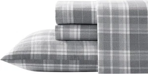 Sheets Set Di Lenzuola in Flanella Di Cotone, Mulholland Plaid Grigio, King - Foto 1 di 12