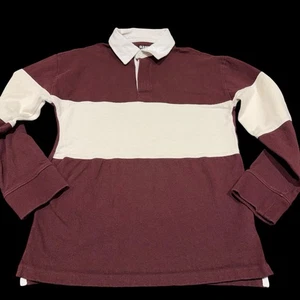 Old Navy Jungen Rugby Polo gestreiftes Hemd Kragen Langarm Large 10-12 weinrot  - Bild 1 von 6