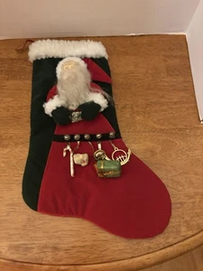 Vtg/unique/Victorian Christmas Stocking /Red /Green Velour/Bells Gifts/ - Picture 1 of 12