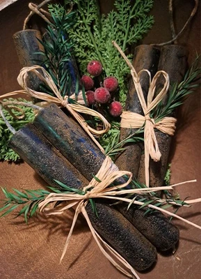 2PC SET PRIM TAVERN BLACKENED 100% BEESWAX CANDLES XMAS BOWL FILLERS/USE 4.75"  - Image 1 of 2