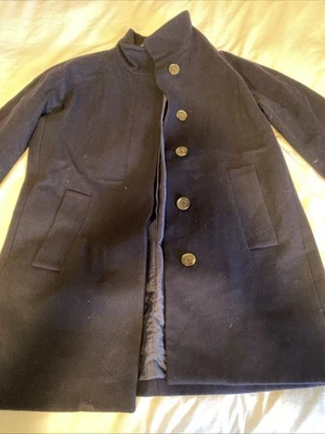 Womens J Crew Factory Wool Blend Navy Overcoat With Stand Collar Size 6 - Image 1 of 4