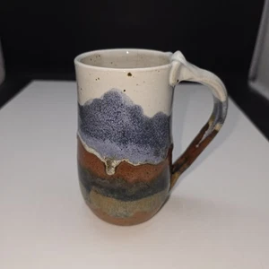 Mug Drip Glaze Speckled Handmade Studio Art Pottery Signed Earth Colors 5.25" - Picture 1 of 7