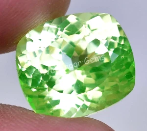11.90 Ct Natural Green Peridot Cushion Shape VVS Pak Gemstone AGL Certified - Picture 1 of 7