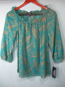 Neu mit Etikett Chaps by Ralph Lauren Damenoberteil türkis durchsichtig Paisley - Bild 1 von 4