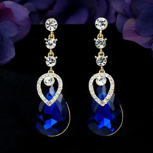 Orecchini pendenti lampadario goccia strass cristallo blu GP placcato oro 18 carati 2955 - Foto 1 di 5