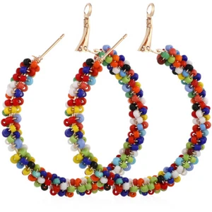 Colorful Bead Earrings Miss Bohemian Beads Beaded Hoop for Women - Picture 1 of 11