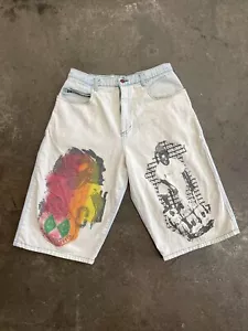 PANTALONCINI JEANS VINTAGE ANNI '90 CROSS COLOURS Hip Hop Lunghi Gambe Larghe Colori 34 Vita - Foto 1 di 10