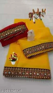 Women's Banarasi Georgette Lace border Saree With Blouse - Picture 1 of 25