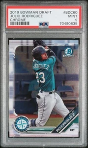 JULIO RODRIGUEZ-2019 BOWMAN DRAFT CHROME-BDC-60 -PSA 9-MINT-70490835-2022 ROY - Picture 1 of 2