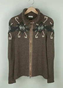 Brunello Cucinelli 100% Cashmere Full Zip Cardigan Knitted Sweater Size L - Picture 1 of 7