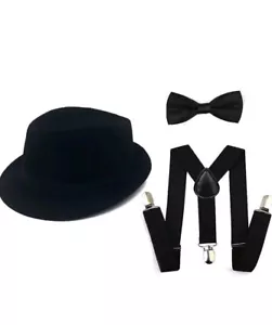 1920s mens Accessories Fedora Gangster Hat, Suspenders, Tie Halloween / Costume - Picture 1 of 5