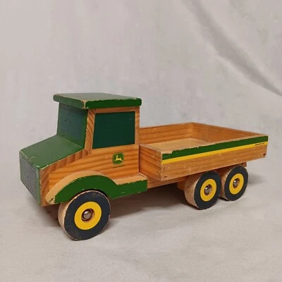 Learning Curve John Deere Wooden Flat Bed Dump Truck 6.5" H x 14" x 6.75" - Image 1 of 4