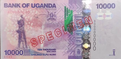 UGANDA 10000 SHILINGS 2015 P- 52 SPECIMEN  AU/EF - Image 1 of 2
