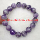 100 Natural 6/8/10/12/14mm Purple Amethyst Gemstone Round Beads Bracelet 7.5''