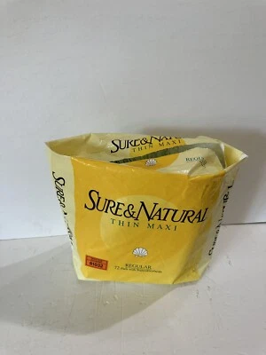 Maxi almohadillas delgadas Stayfree Sure & Natural solo 46 unidades almohadillas regulares 1989 paquete abierto Foto 1 de 4