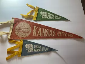 3 Vintage Kansas City Mo. Felt Pennants Swope Park Zoo & Centennial 1850-1950 - Picture 1 of 6